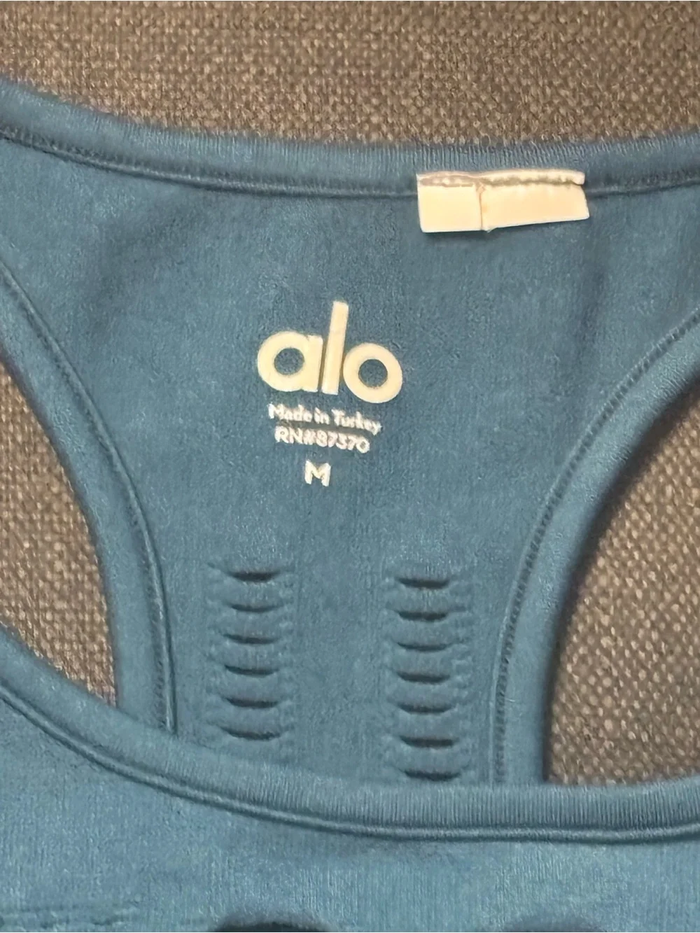 ALO Yoga Teal Laser-Cut Racerback Crop Top woman’s Size Medium retail $45.00